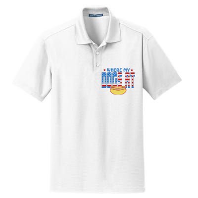 Where My Dogs At Funny 4th Of July Design Dry Zone Grid Polo