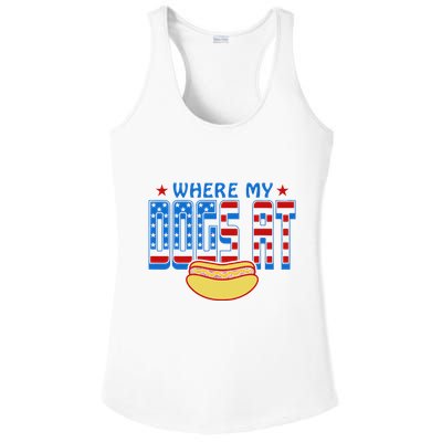 Where My Dogs At Funny 4th Of July Design Ladies PosiCharge Competitor Racerback Tank