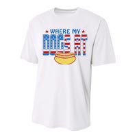 Where My Dogs At Funny 4th Of July Design Performance Sprint T-Shirt