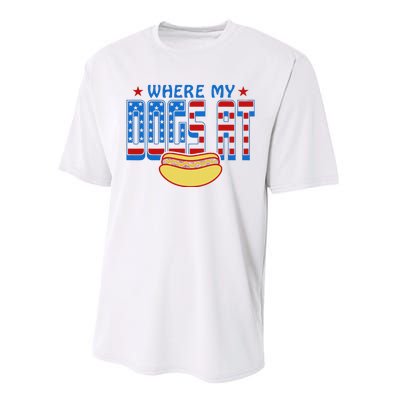 Where My Dogs At Funny 4th Of July Design Performance Sprint T-Shirt