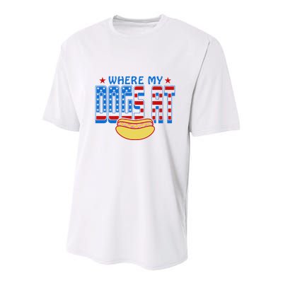 Where My Dogs At Funny 4th Of July Design Youth Performance Sprint T-Shirt