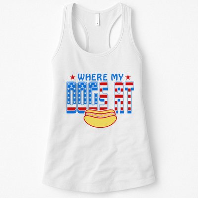 Where My Dogs At Funny 4th Of July Design Womens Tank Top