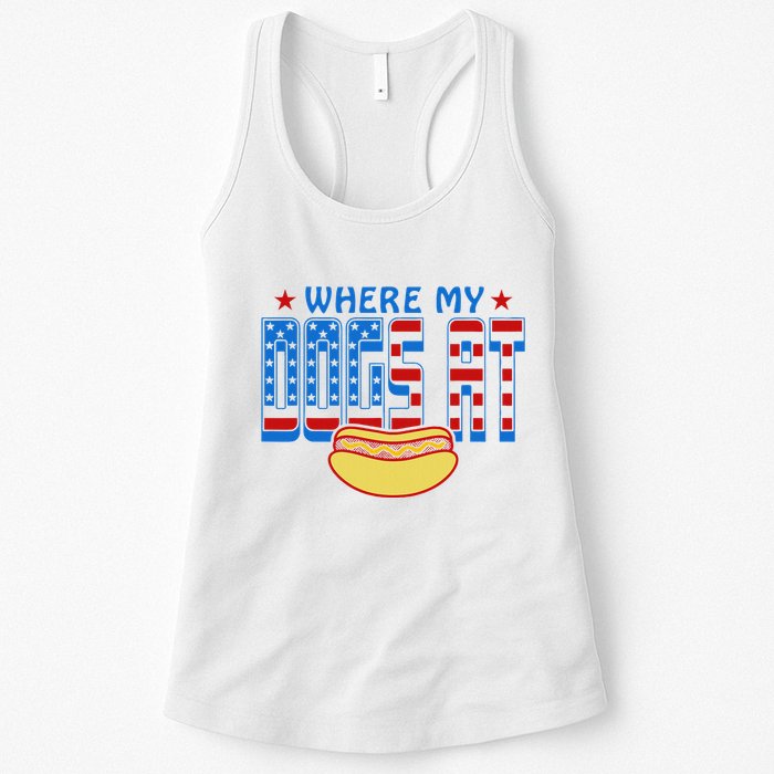 Where My Dogs At Funny 4th Of July Design Womens Tank Top