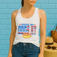 Where My Dogs At Funny 4th Of July Design Womens Tank Top