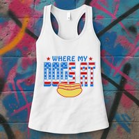 Where My Dogs At Funny 4th Of July Design Womens Tank Top