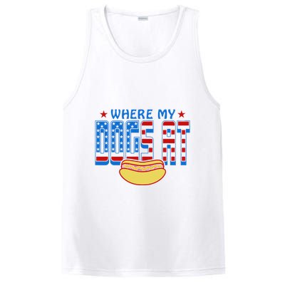 Where My Dogs At Funny 4th Of July Design PosiCharge Competitor Tank
