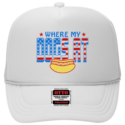 Where My Dogs At Funny 4th Of July Design Trucker Hat