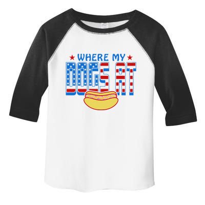 Where My Dogs At Funny 4th Of July Design Toddler Fine Jersey T-Shirt