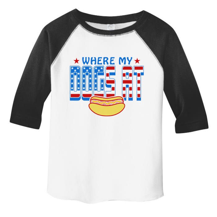 Where My Dogs At Funny 4th Of July Design Toddler Fine Jersey T-Shirt