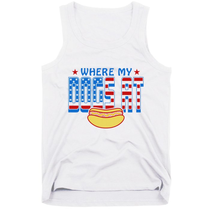 Where My Dogs At Funny 4th Of July Design Tank Top