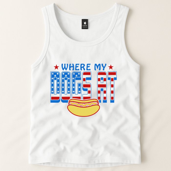 Where My Dogs At Funny 4th Of July Design Tank Top