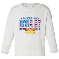 Where My Dogs At Funny 4th Of July Design Toddler Long Sleeve Shirt