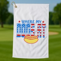 Where My Dogs At Funny 4th Of July Design Golf Towel