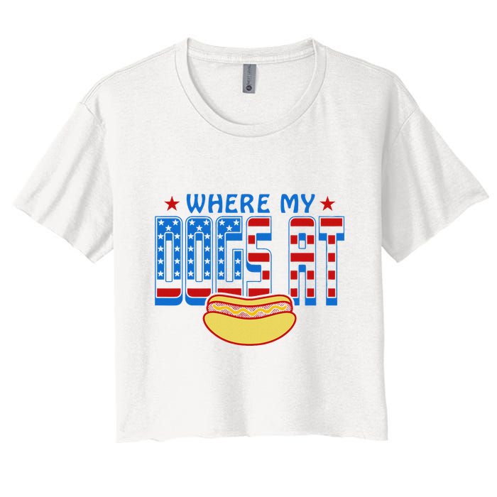 Where My Dogs At Funny 4th Of July Design Crop Top