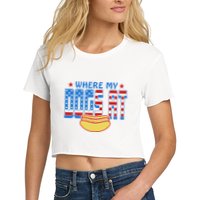 Where My Dogs At Funny 4th Of July Design Crop Top