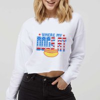 Where My Dogs At Funny 4th Of July Design Cropped Pullover Crew