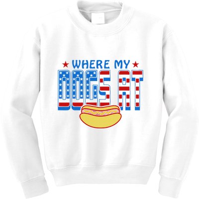 Where My Dogs At Funny 4th Of July Design Kids Sweatshirt