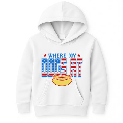 Where My Dogs At Funny 4th Of July Design Kids Hoodie