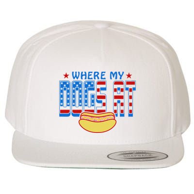 Where My Dogs At Funny 4th Of July Design Wool Snapback Cap