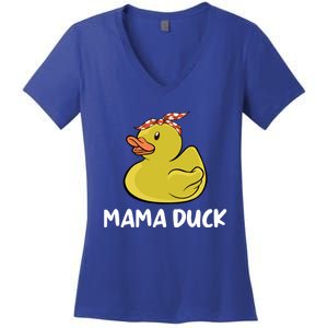 Wo Mama Duck Funny Mom Mothers Day Red Bandana Cute Gift Women's V-Neck T-Shirt