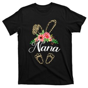 Womens Mother's Day Easter Gifts Flower Nana Leopard Bunny T-Shirt