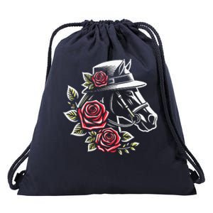 Women Mom Derby Day 2024 Funny Rose Derby Drawstring Bag