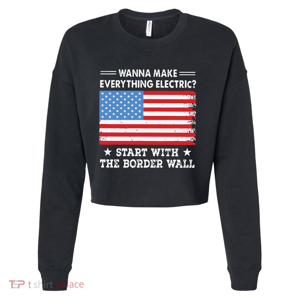Wanna Make Everything Electric Start With The Border Wall Cropped Pullover Crew