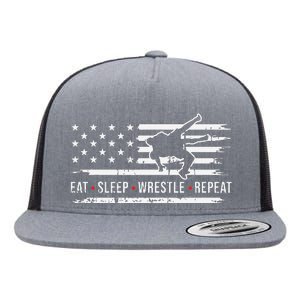 wrestling MMA eat sleep wrestle repeat funny theme wrestler  Flat Bill Trucker Hat