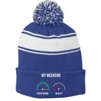 Weekend Meme Expectation Vs Reality Parents Gift Stripe Pom Pom Beanie