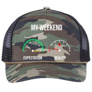 Weekend Meme Expectation Vs Reality Parents Gift Retro Rope Trucker Hat Cap