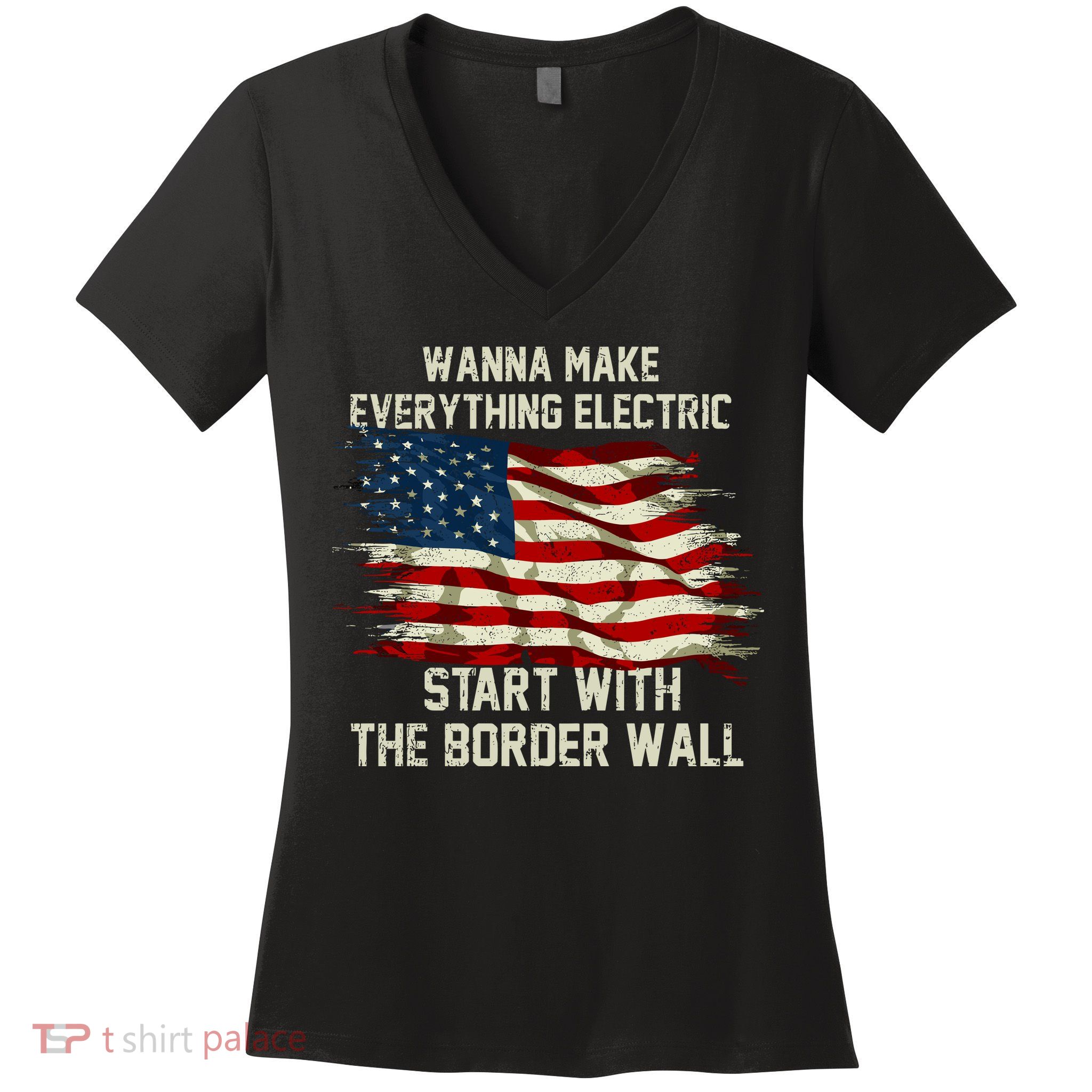 Wanna Make Everything Electric Start With The Border Wall Women's V-Neck T-Shirt