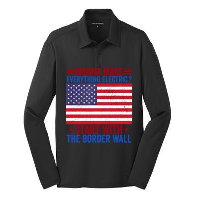 Wanna Make Everything Electric Start With The Border Wall Silk Touch Performance Long Sleeve Polo