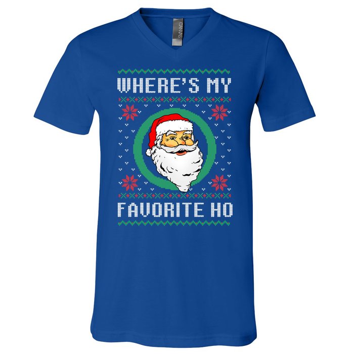 WhereS My Favorite Ho Santa Ugly Christmas Gift V-Neck T-Shirt