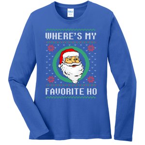 WhereS My Favorite Ho Santa Ugly Christmas Gift Ladies Long Sleeve Shirt