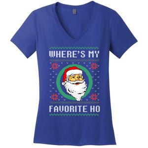 WhereS My Favorite Ho Santa Ugly Christmas Gift Women's V-Neck T-Shirt