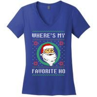 WhereS My Favorite Ho Santa Ugly Christmas Gift Women's V-Neck T-Shirt