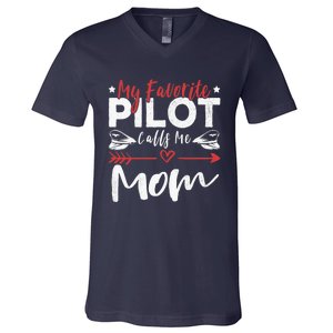 Wo My Favorite Pilot Calls Me Mom Pilot’s Mom V-Neck T-Shirt