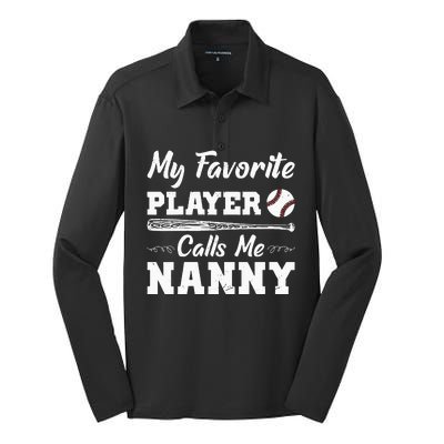 Womens My Favorite Player Calls Me Nanny Baseball Best Grandma Ever Silk Touch Performance Long Sleeve Polo