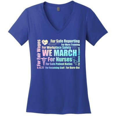 We March For Nurses Million Nurse March Power Nurse Funny Gift Women's V-Neck T-Shirt