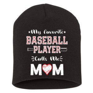 Womens My Favorite Baseball Player Calls Me Mom Cute Mothers Day Short Acrylic Beanie