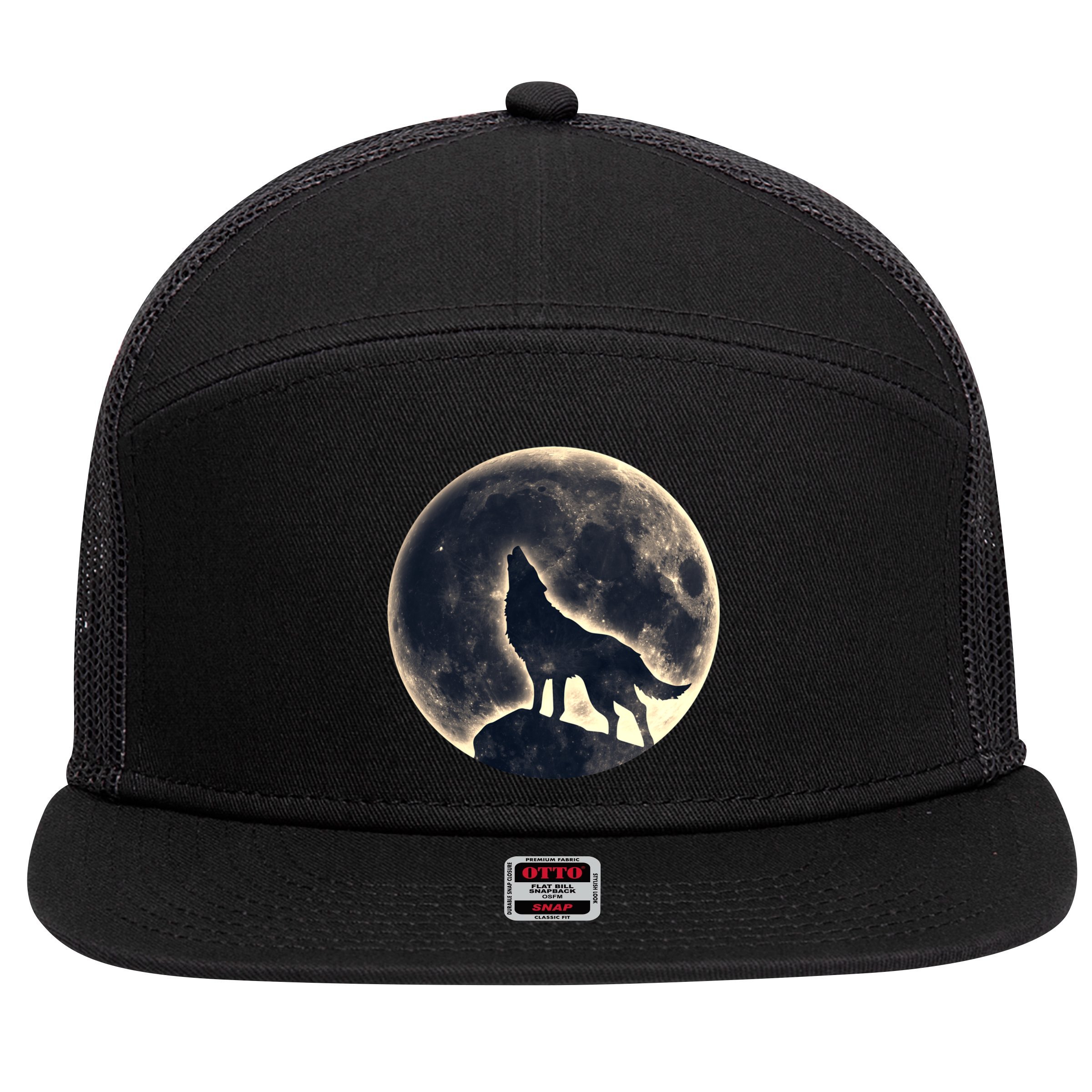 Wolf Moon Fantasy Wild Dog Wolves 7 Panel Mesh Trucker Snapback Hat