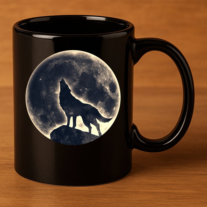 Wolf Moon Fantasy Wild Dog Wolves 11oz C Handle Ceramic Mug