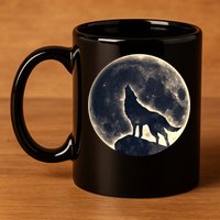 Wolf Moon Fantasy Wild Dog Wolves 11oz C Handle Ceramic Mug