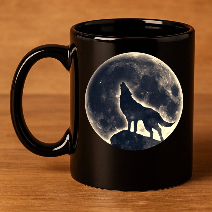 Wolf Moon Fantasy Wild Dog Wolves 11oz C Handle Ceramic Mug