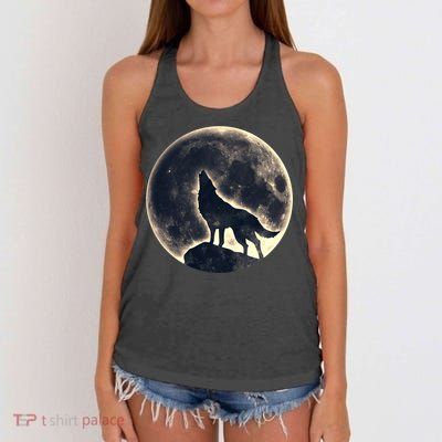 Wolf Moon Fantasy Wild Dog Wolves Women's Knotted Racerback Tank