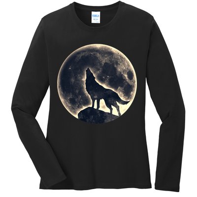 Wolf Moon Fantasy Wild Dog Wolves Ladies Long Sleeve Shirt