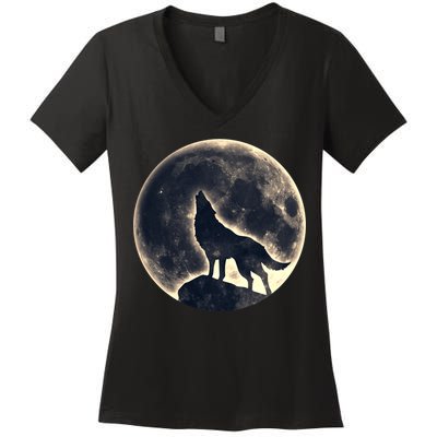 Wolf Moon Fantasy Wild Dog Wolves Women's V-Neck T-Shirt