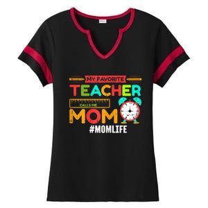 Womens My Favorite Teacher Mothers Day Retro Mom Life Momma Ladies Halftime Notch Neck Tee