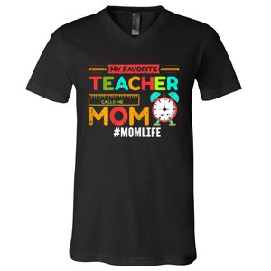 Womens My Favorite Teacher Mothers Day Retro Mom Life Momma V-Neck T-Shirt