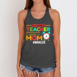 Womens My Favorite Teacher Mothers Day Retro Mom Life Momma Women's Knotted Racerback Tank